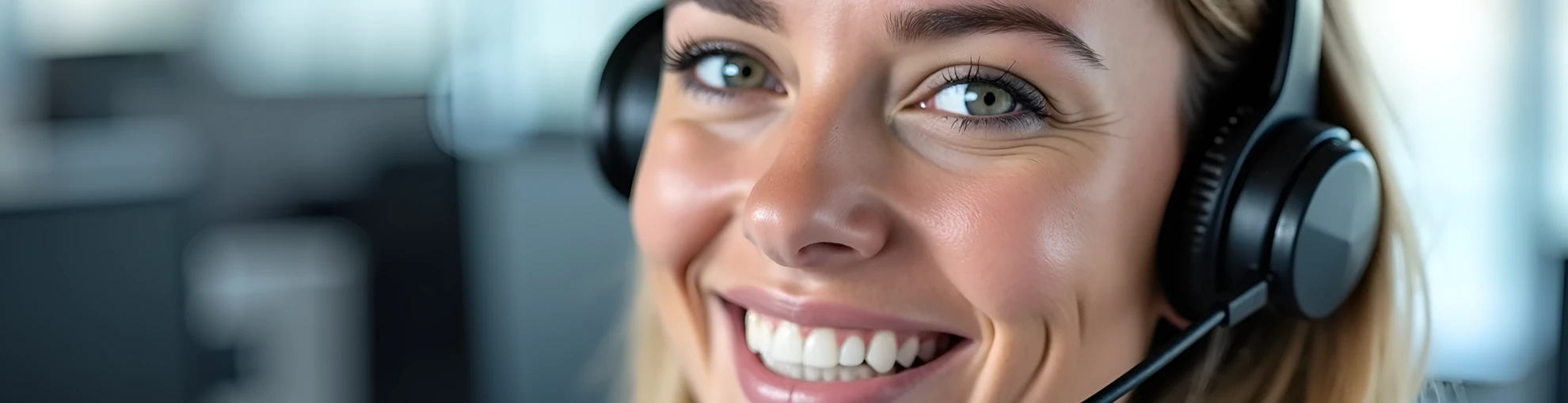 Blid medarbeider med headset.